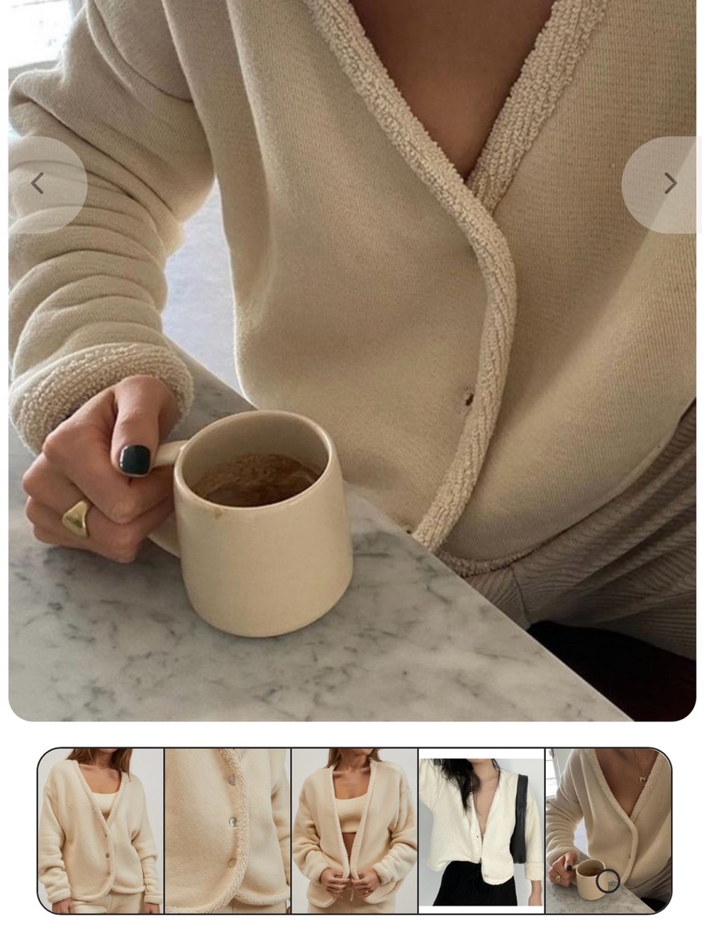 DONNI. Cream Textured Trim V-Neck Cardigan
